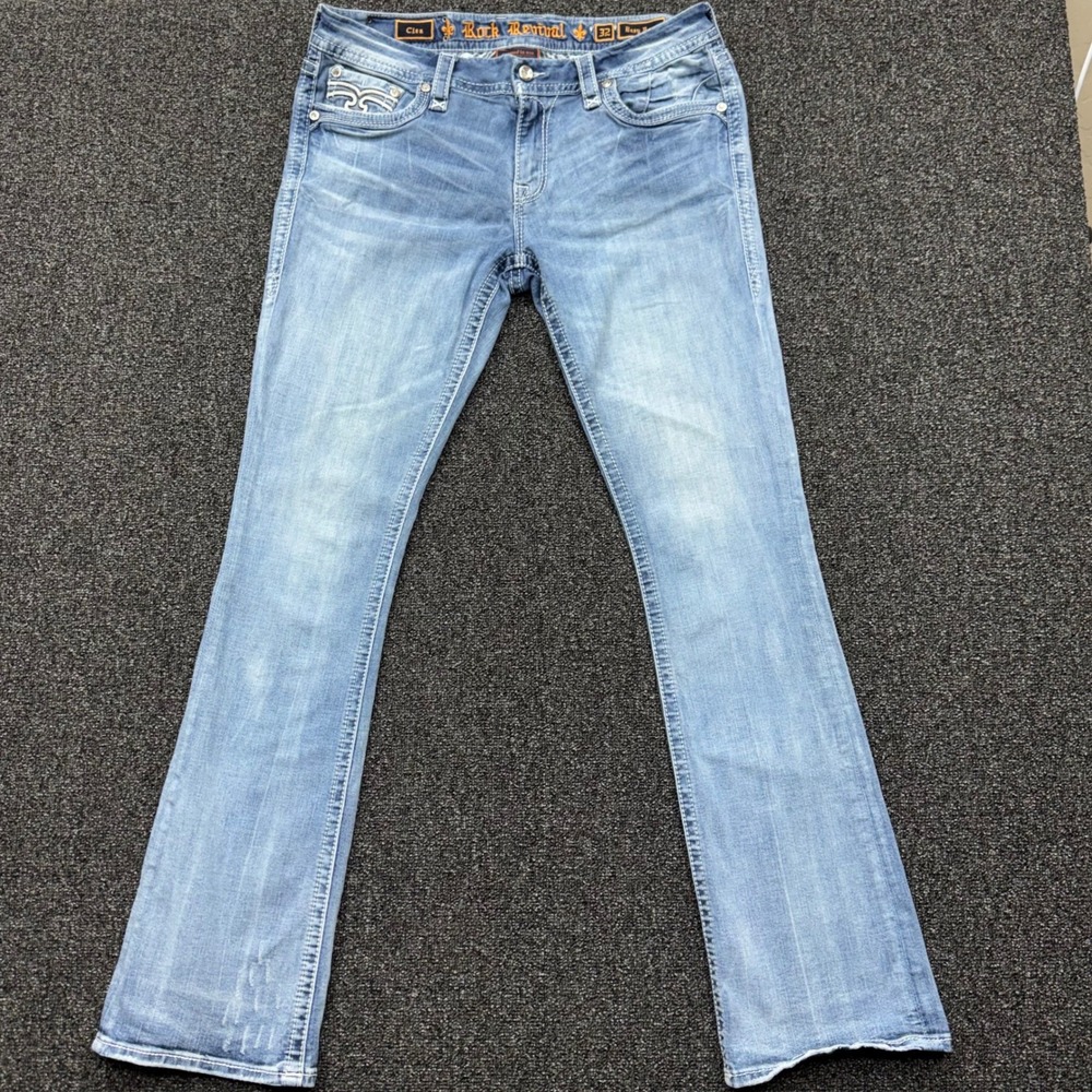 Rock Revival Clea Easy Boot Distressed Jeans Womens 32 western embellished
